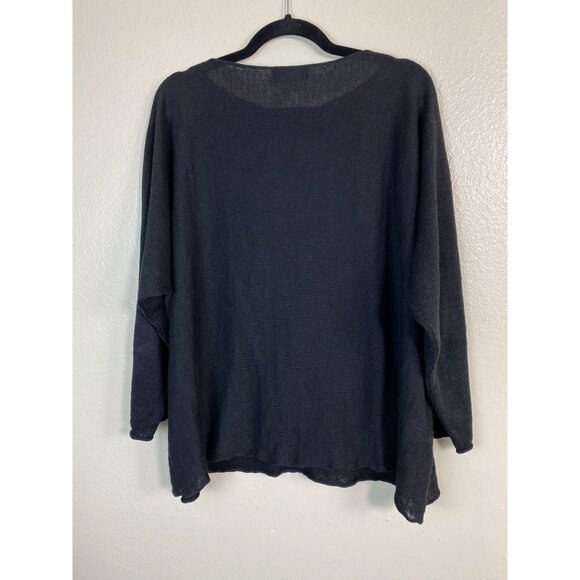 Eskandar Black Knit 100% Linen Knit Sweater One Size Medium Lagenlook Minimalist - Picture 15 of 16